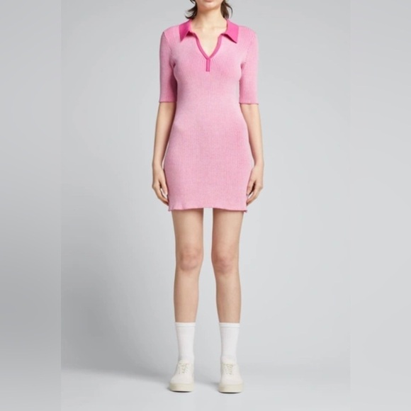 Monrow Polo Sweater Dress Bubble Gum size large NWT - Picture 2 of 4